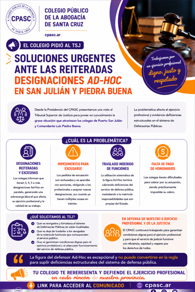 EL CPASC SOLICITO SOLUCIONES URGENTES ANTE LAS REITERADAS DESIGNACIONES DE DEFENSORES AD - HOC EN SAN JULIÁN Y PIEDRA BUENA flyer designaciones ad hoc final