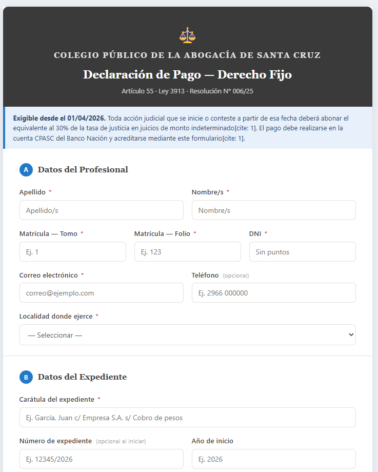 Actualización del Derecho Fijo - Art. 55, Ley 3913 - Resolución CPASC N° 006/25 bono